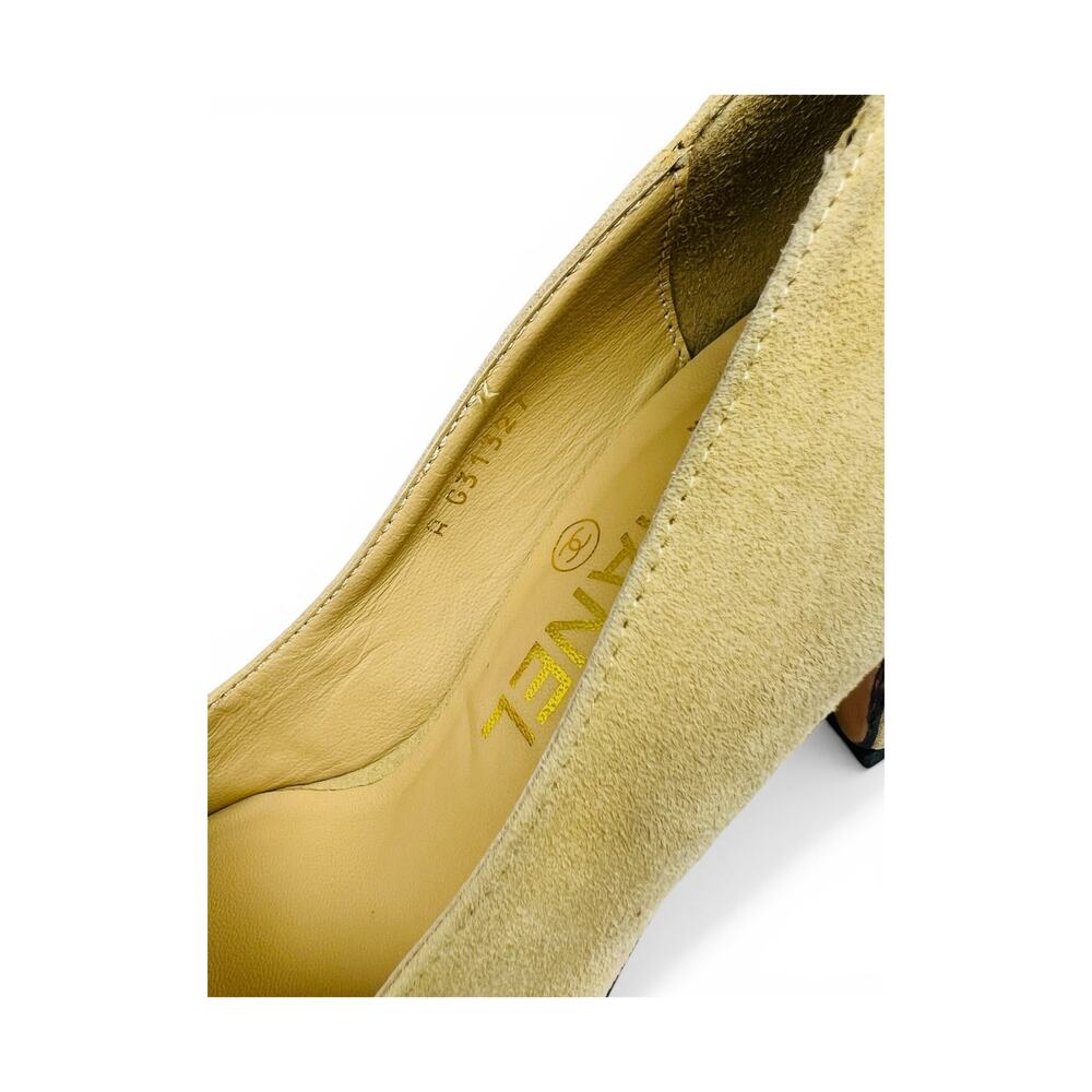Chanel Cap Toe Beige Suede Block Heel Pumps EU 36 Two Tone - Picture 5 of 9